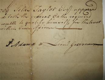 HANCOCK, JOHN. Partly-printed Document Signed, as Governor, appointing Silas Taylor Justice of the Peace